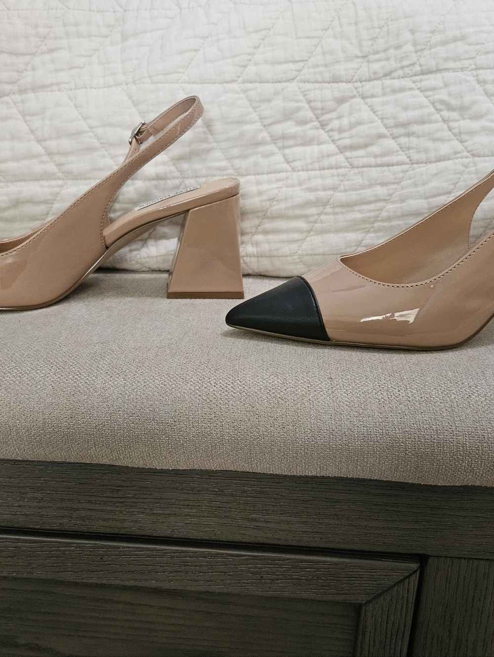 Women's Two-Tone Nude and Black Pointed Slingback Heels